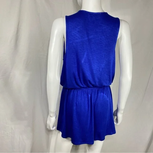 Pink Rose Faux Wrap Plunging V-Neck Royal Blue Romper - Picture 7 of 7